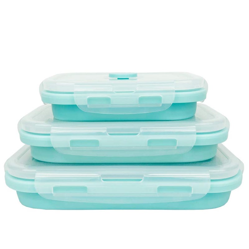 CARTINTS Silicone Collapsible Food Storage Containers-Prep/Storage Bowls with Lids - Set of 3 Square Silicone Lunch Containers - Microwave, Dishwasher and Freezer Safe (blue) - Image 3